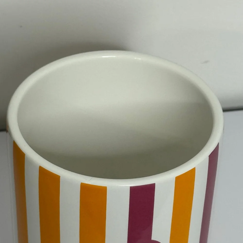 Jonathan Adler Happy Chic Striped Treat Jar Canister Poodle Dog Orange Reddish